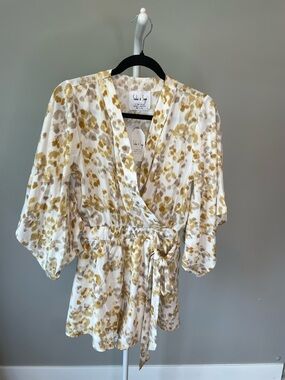 Sadie & Sage Ivory Romper with Mustard and Taupe Pattern - Small NWT
